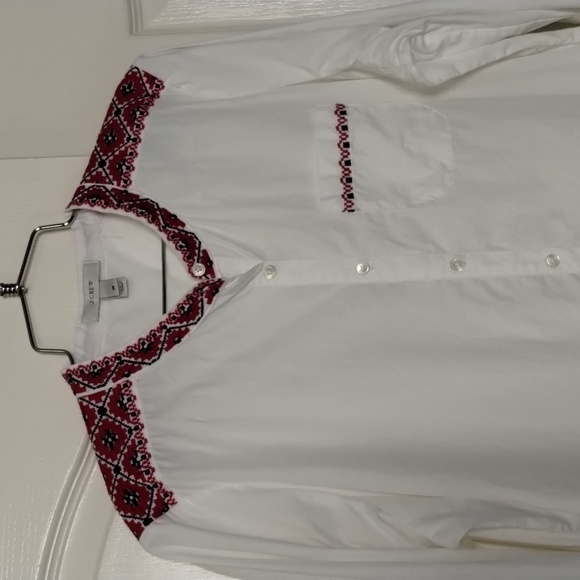 J. Crew women's medium tunic/mini dress popover long sleeve embroidered blue red - Picture 2 of 11